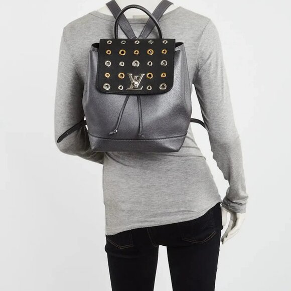 Louis Vuitton Grey/Black Leather Eyelets Lockme Backpack Bag - Picture 2 of 12